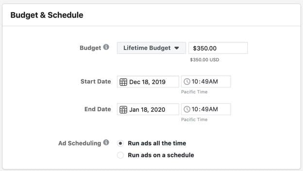 Facebook campaign scheduling options