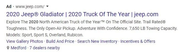 example Jeep ad for 2020