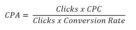 cost per acquisition equals clicks times cost per click divided by clicks times conversion rate