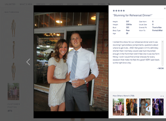 Product page example of a review from Renttherunway