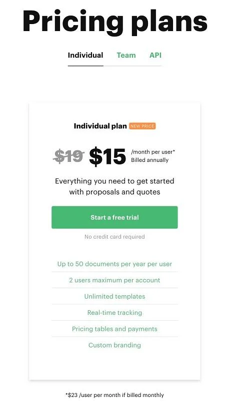 proposal generator tool PandaDoc individual pricing