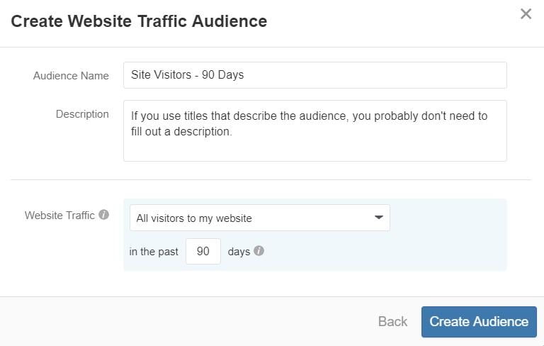 Quora Ads audience "Create Website Traffic Audience"