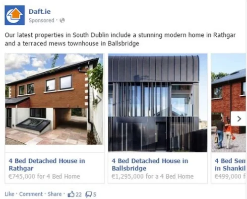 Real estate Facebook ads Daft.ie listing examples