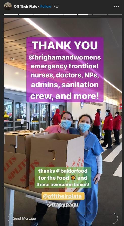 Instagram post of donating meals