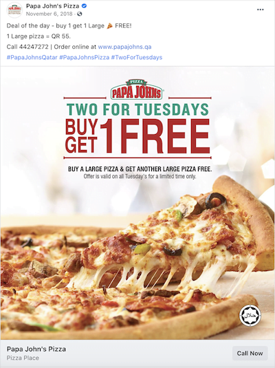 sales promotion examples buy one get one free papa johns pizza