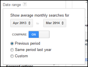 Keyword Planner Select Date Range