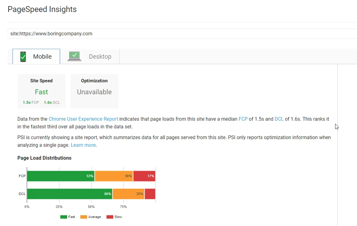how to do an seo audit - pagespeed insights results for site