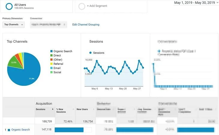 Google Analytic view for SEO case study