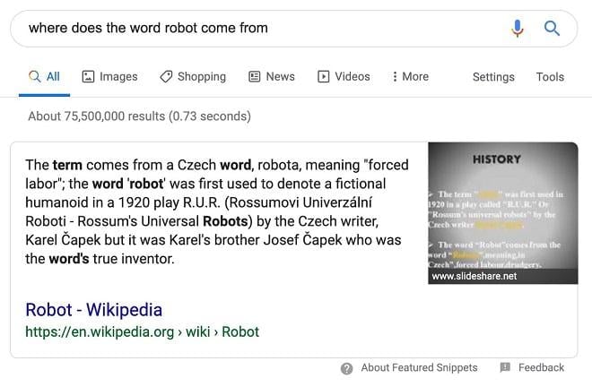 featured snippet example