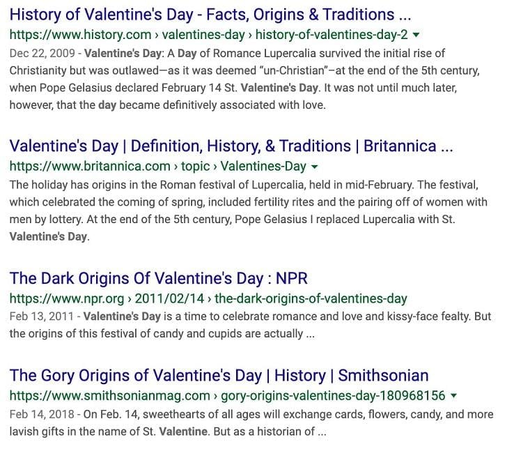 SERP for Valentine's Day