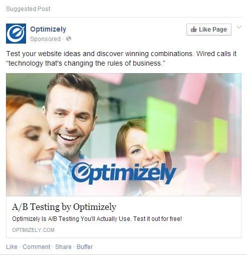 Social media advertising Facebook Optimizely ad