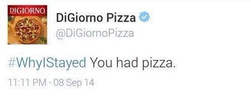 Social media crisis management branded tweets DiGiorno WhyIStayed hashtag tweet