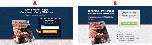 Split test Concealed Carry Association landing pages