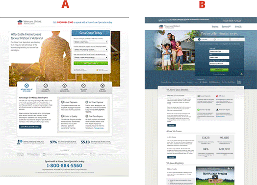 Split test Veterans United landing pages