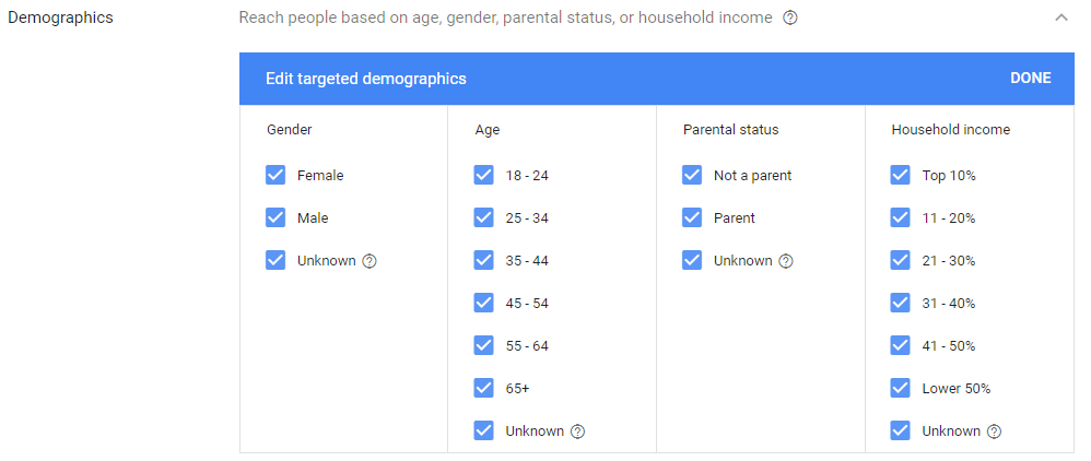 target demographics for email remarketing in adwords