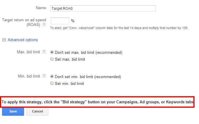 Target ROAS in AdWords