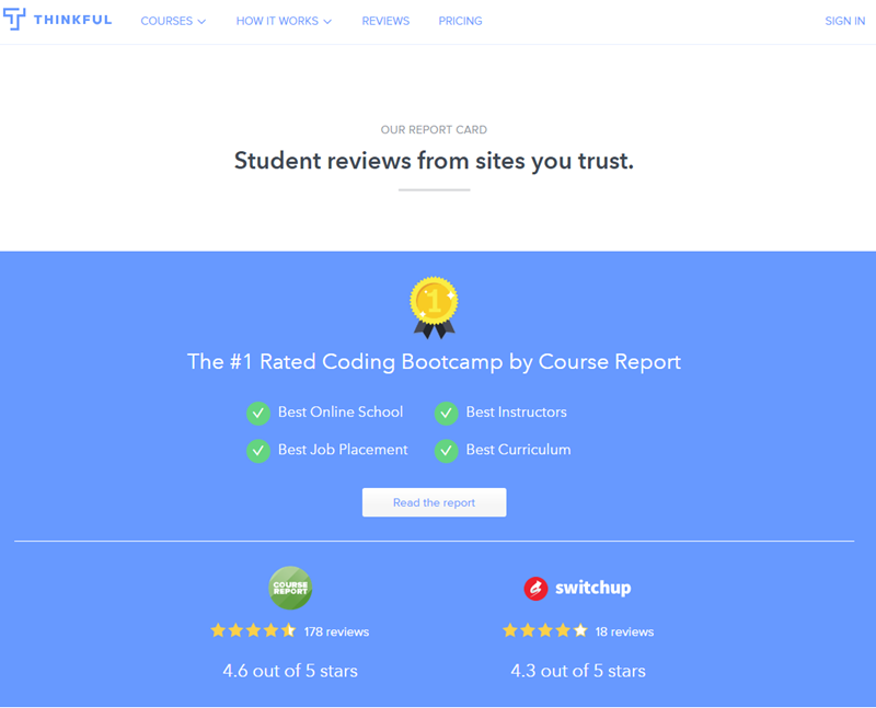 thinkful coding bootcamp landing page customer review