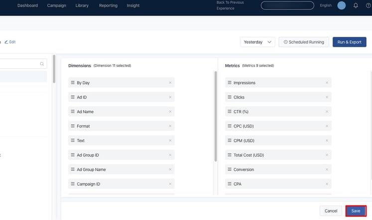 TikTok advertising reporting screen