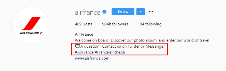 Air France Instagram bio