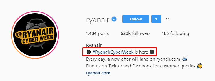 Ryan Air Instagram bio