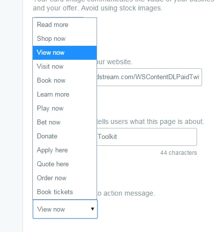 Twitter ads website card calls to action