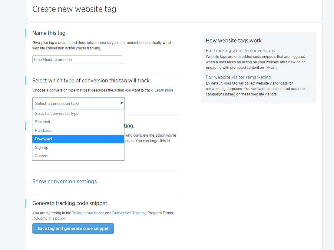 Twitter ads website tag conversions