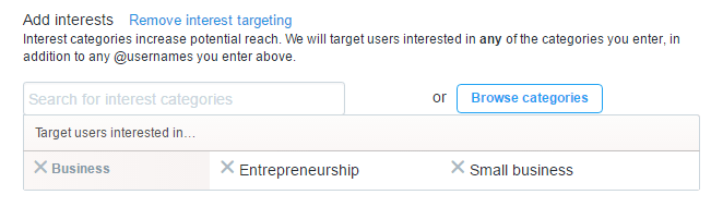 Twitter campaign interest targeting