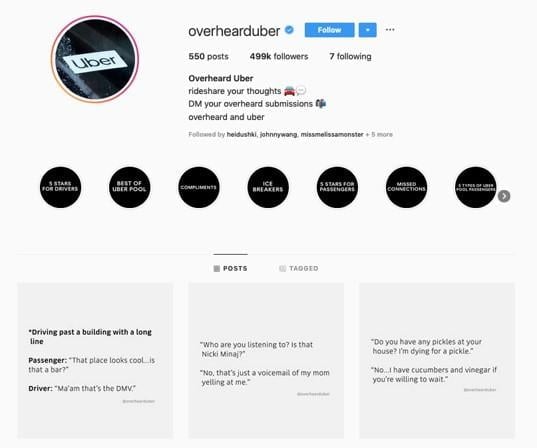 Uber's UGC Instagram account