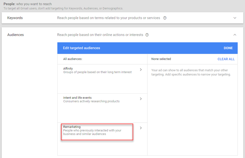 use gmail ads for email remarketing in adwords