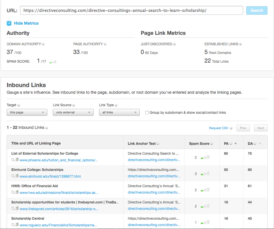 scholarships for link building