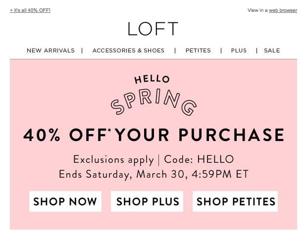 Loft promo email