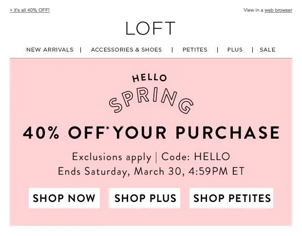 Loft promo email