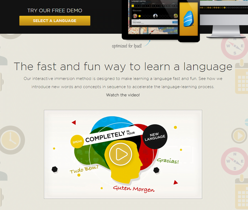 Video landing pages Rosetta Stone