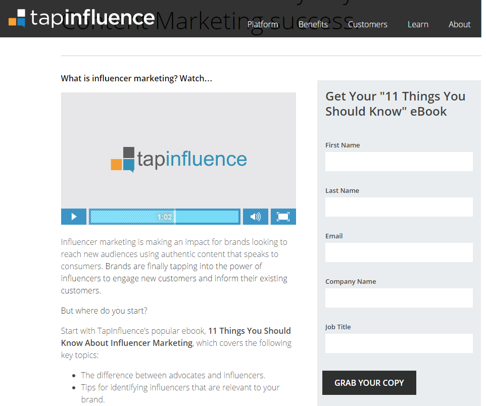 Video landing pages TapInfluence