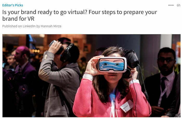 LinkedIn Pulse example of a great image about VR