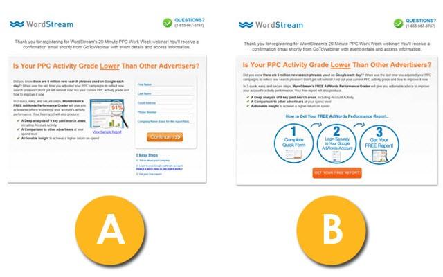 Website copy A/B test concept