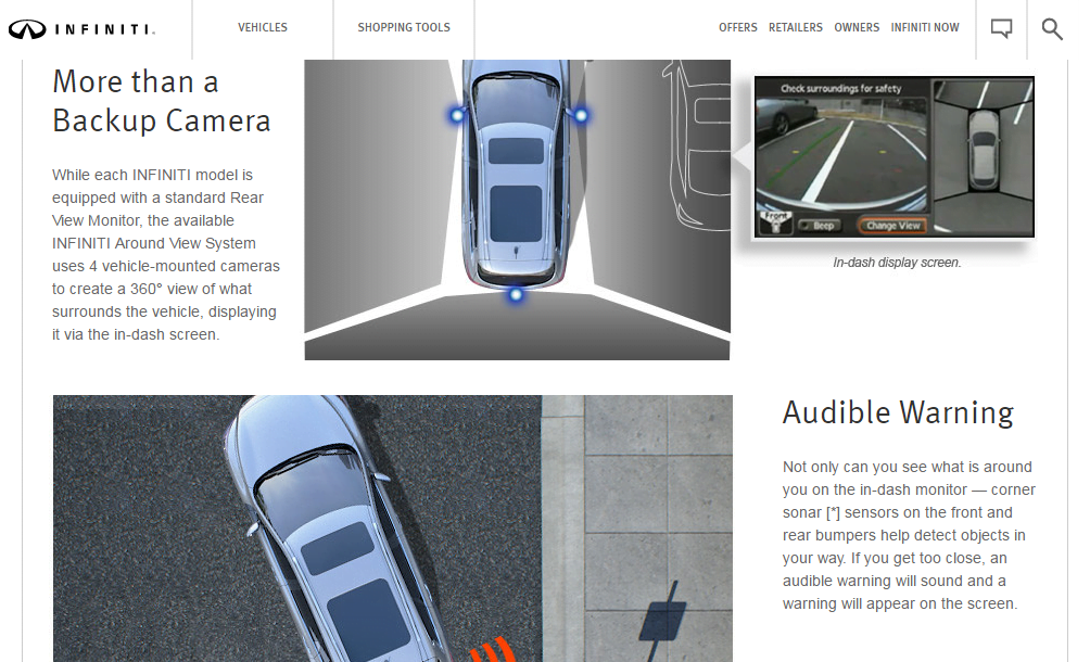 Website copy Infinity rear parking sensor illustration