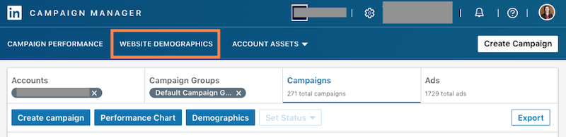 website demographics tab in linkedin dashboard