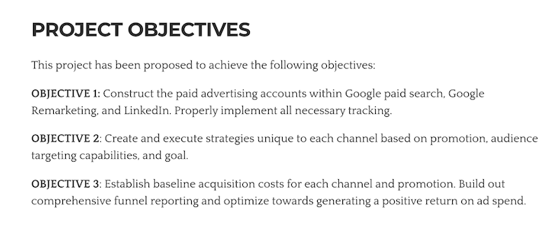 winning business proposal example of objectives