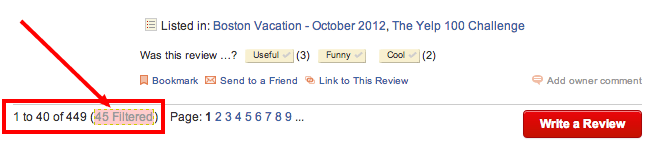 Filtered Yelp Reviews