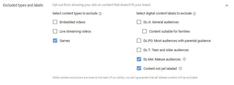 placement types and labels placements for YouTube ad 