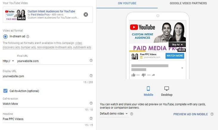 YouTube call-to-action extension preview