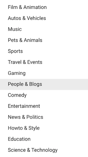youtube video categories