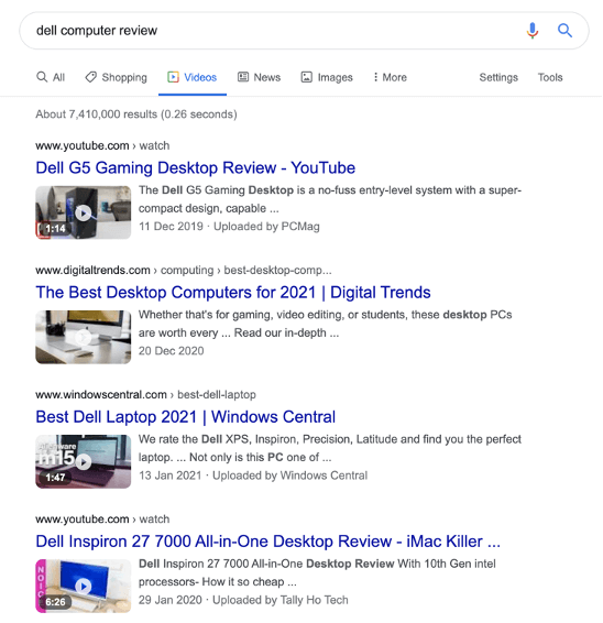 youtube seo—videos in the SERP