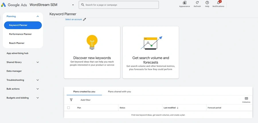 lower google ads cpc - keyword planner screenshot