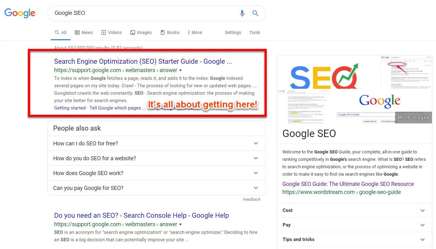 Google SEO Guide Search Results