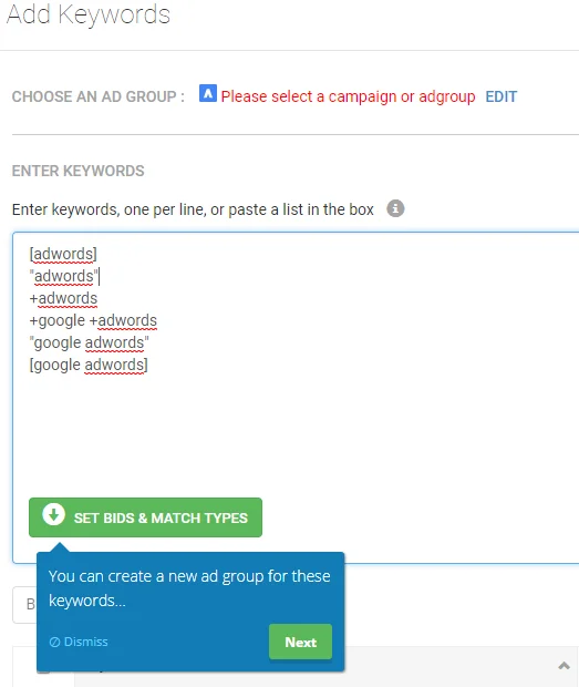 add keywords to ad group wordstream customer