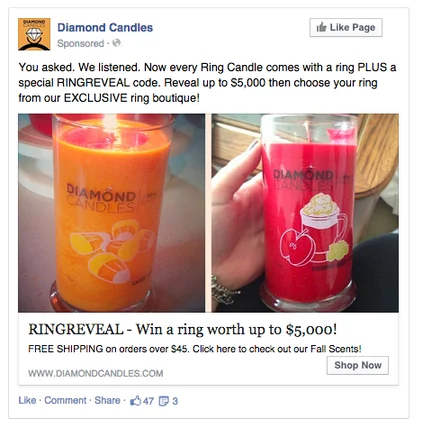 Online advertising Facebook promoted post example