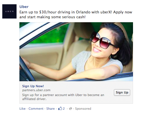 Google AdWords vs Facebook Ads Facebook Uber ad example