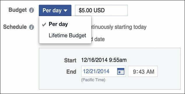 Google AdWords vs Facebook Ads Facebook ad budget example